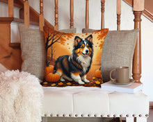 Load image into Gallery viewer, Sheltie Fall Throw Pillow - 14x14 Decorative Pillow – Art for Your Home &amp; Patio