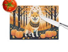 Load image into Gallery viewer, Shiba Inu Fall Glass Cutting Boards – Durable, Decorative Kitchen Art Large