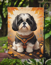 Load image into Gallery viewer, Shih Tzu Fall Garden Flag – Dog Surrounded by Pumpkins &amp; Autumn Leaves