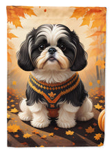 Load image into Gallery viewer, Shih Tzu Fall Garden Flag – Dog Surrounded by Pumpkins &amp; Autumn Leaves
