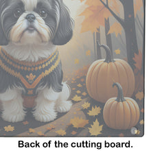 Load image into Gallery viewer, Shih Tzu Fall Glass Cutting Boards – Durable, Decorative Kitchen Art Large