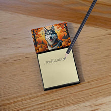 Load image into Gallery viewer, Siberian Husky Fall Sticky Note Holder- Refiilable Desk Accessory Note Pad