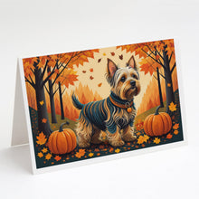 Load image into Gallery viewer, Silky Terrier Fall Greeting Cards -  Blank Note Cards – 8-Pack of Artist-Designed Cards with Envelopes