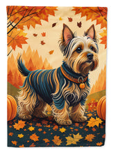 Load image into Gallery viewer, Silky Terrier Fall Garden Flag – Dog Surrounded by Pumpkins &amp; Autumn Leaves