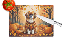 Load image into Gallery viewer, Tibetan Spaniel Fall Glass Cutting Boards – Durable, Decorative Kitchen Art Large