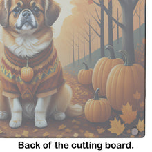 Load image into Gallery viewer, Tibetan Spaniel Fall Glass Cutting Boards – Durable, Decorative Kitchen Art Large
