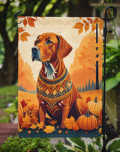 Load image into Gallery viewer, Vizsla Fall Garden Flag – Dog Surrounded by Pumpkins &amp; Autumn Leaves