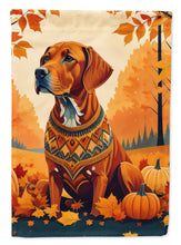 Load image into Gallery viewer, Vizsla Fall Garden Flag – Dog Surrounded by Pumpkins &amp; Autumn Leaves