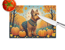 Load image into Gallery viewer, Welsh Terrier Fall Glass Cutting Boards – Durable, Decorative Kitchen Art Large