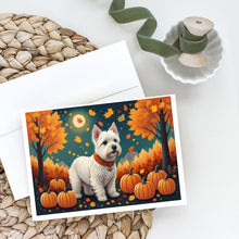 Load image into Gallery viewer, Westie Fall Greeting Cards -  Blank Note Cards – 8-Pack of Artist-Designed Cards with Envelopes