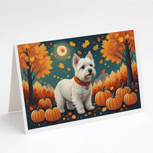 Load image into Gallery viewer, Westie Fall Greeting Cards -  Blank Note Cards – 8-Pack of Artist-Designed Cards with Envelopes