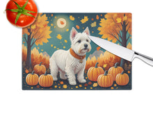 Load image into Gallery viewer, Westie Fall Glass Cutting Boards – Durable, Decorative Kitchen Art Large