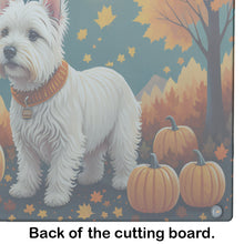 Load image into Gallery viewer, Westie Fall Glass Cutting Boards – Durable, Decorative Kitchen Art Large