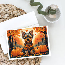 Load image into Gallery viewer, Yorkshire Terrier Fall Greeting Cards -  Blank Note Cards – 8-Pack of Artist-Designed Cards with Envelopes