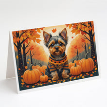 Load image into Gallery viewer, Yorkshire Terrier Fall Greeting Cards -  Blank Note Cards – 8-Pack of Artist-Designed Cards with Envelopes