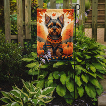 Load image into Gallery viewer, Yorkshire Terrier Fall Garden Flag – Dog Surrounded by Pumpkins &amp; Autumn Leaves