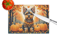 Load image into Gallery viewer, Yorkshire Terrier Fall Glass Cutting Boards – Durable, Decorative Kitchen Art Large