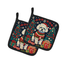 Load image into Gallery viewer, Bichon Frise Christmas Pot Holders - Set of 2 Decorative Kitchen Helpers | Made in the USA