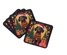 Load image into Gallery viewer, Black and Tan Dachshund Christmas Coasters - Set of 4 Lightweight Foam, Absorbent Drink Coasters