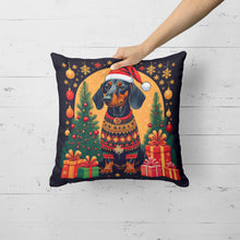 Load image into Gallery viewer, Black and Tan Dachshund Christmas Throw Pillow - 14x14 Decorative Pillow – Art for Your Home &amp; Patio