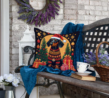Load image into Gallery viewer, Black and Tan Dachshund Christmas Fabric Decorative Pillow