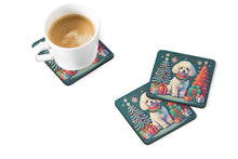 Load image into Gallery viewer, White Toy Poodle Christmas Coasters - Set of 4 Lightweight Foam, Absorbent Drink Coasters