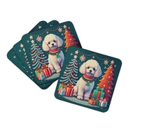 Load image into Gallery viewer, White Toy Poodle Christmas Coasters - Set of 4 Lightweight Foam, Absorbent Drink Coasters