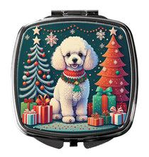 Load image into Gallery viewer, White Toy Poodle Christmas Compact Mirror – Stylish Purse Mirror with Artistic Covers
