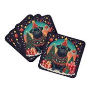 Load image into Gallery viewer, Black Pug Christmas Coasters - Set of 4 Lightweight Foam, Absorbent Drink Coasters