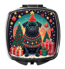 Load image into Gallery viewer, Black Pug Christmas Compact Mirror – Stylish Purse Mirror with Artistic Covers