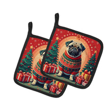Load image into Gallery viewer, Fawn Pug Christmas Pot Holders - Set of 2 Decorative Kitchen Helpers | Made in the USA