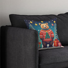 Load image into Gallery viewer, Bear Christmas Throw Pillow - 14x14 Decorative Pillow – Art for Your Home &amp; Patio
