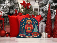 Load image into Gallery viewer, Bear Christmas Throw Pillow - 14x14 Decorative Pillow – Art for Your Home &amp; Patio