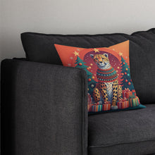 Load image into Gallery viewer, Cheetah Christmas Throw Pillow - 14x14 Decorative Pillow – Art for Your Home &amp; Patio