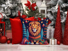 Load image into Gallery viewer, Lion Christmas Throw Pillow - 14x14 Decorative Pillow – Art for Your Home &amp; Patio