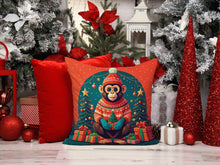 Load image into Gallery viewer, Monkey Christmas Throw Pillow - 14x14 Decorative Pillow – Art for Your Home &amp; Patio