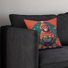 Load image into Gallery viewer, Monkey Christmas Throw Pillow - 14x14 Decorative Pillow – Art for Your Home &amp; Patio