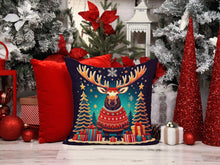 Load image into Gallery viewer, Moose Christmas Throw Pillow - 14x14 Decorative Pillow – Art for Your Home &amp; Patio