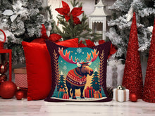 Load image into Gallery viewer, Moose Christmas Throw Pillow - 14x14 Decorative Pillow – Art for Your Home &amp; Patio