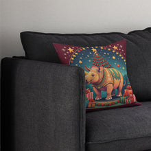Load image into Gallery viewer, Rhinoceros Christmas Throw Pillow - 14x14 Decorative Pillow – Art for Your Home &amp; Patio