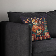 Load image into Gallery viewer, Tiger Christmas Throw Pillow - 14x14 Decorative Pillow – Art for Your Home &amp; Patio