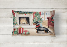 Load image into Gallery viewer, Black and Tan Dachshund Christmas Fabric Decorative Pillow