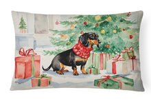 Load image into Gallery viewer, Black and Tan Dachshund Christmas Fabric Decorative Pillow