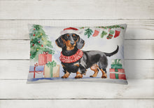 Load image into Gallery viewer, Black and Tan Dachshund Christmas Fabric Decorative Pillow