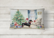 Load image into Gallery viewer, Black and Tan Dachshund Christmas Fabric Decorative Pillow