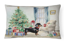 Load image into Gallery viewer, Black and Tan Dachshund Christmas Fabric Decorative Pillow