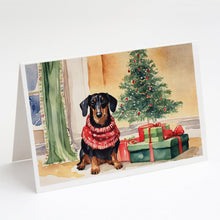 Load image into Gallery viewer, Black and Tan Dachshund Christmas Greeting Cards -  Blank Note Cards – 8-Pack of Artist-Designed Cards with Envelopes