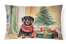 Load image into Gallery viewer, Black and Tan Dachshund Christmas Fabric Decorative Pillow