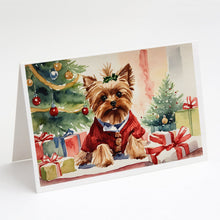 Load image into Gallery viewer, Yorkie Christmas Greeting Cards -  Blank Note Cards – 8-Pack of Artist-Designed Cards with Envelopes