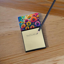 Load image into Gallery viewer, Chrysanthemums in Color Sticky Note Holder- Refiilable Desk Accessory Note Pad